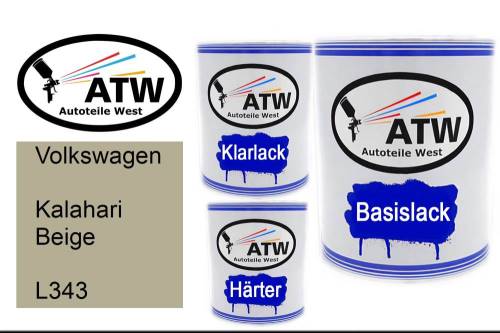 Volkswagen, Kalahari Beige, L343: 1L Lackdose + 1L Klarlack + 500ml Härter - Set, von ATW Autoteile West.